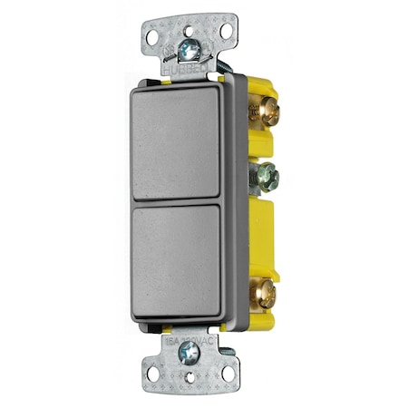 Hubbell Wiring Device-Kellems Switches and Lighting Controls, Combination Devices, Residential Grade, Decorator Series, 2) Single Pole Rockers, 15A 120V AC, Side Wired, Gray RCD101GY